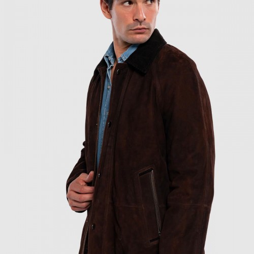 Tamer Tanca Erkek Hakiki Deri Kahverengi Nubuk Deri Mont