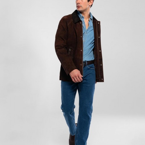 Tamer Tanca Erkek Hakiki Deri Kahverengi Nubuk Deri Mont