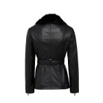 Edith Kadın Siyah Yaka Kürklü Deri Mont