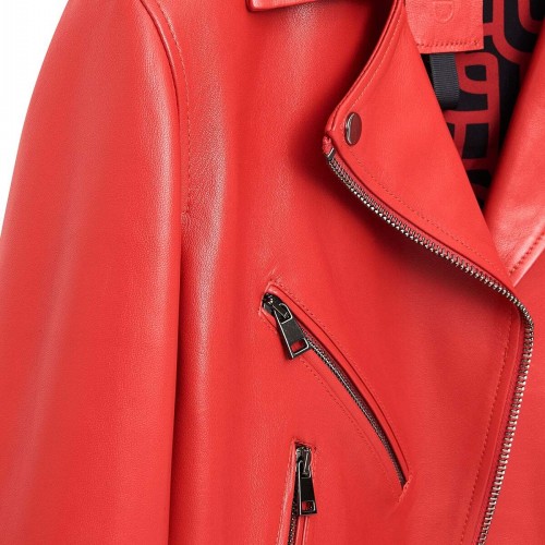 ewage Kadın Kırmızı Slim-Fit Biker Deri Ceket