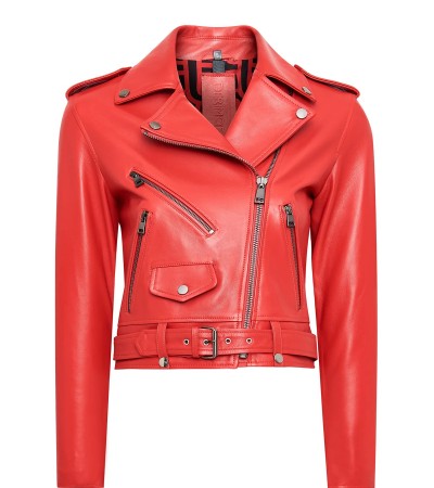 Newage Kadın Kırmızı Slim-Fit Biker Deri Ceket