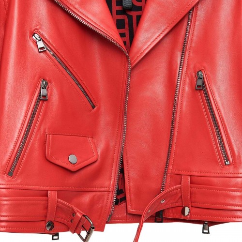 ewage Kadın Kırmızı Slim-Fit Biker Deri Ceket