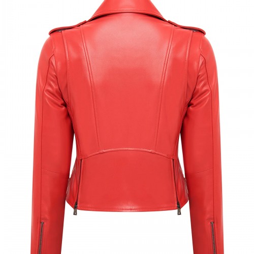 ewage Kadın Kırmızı Slim-Fit Biker Deri Ceket