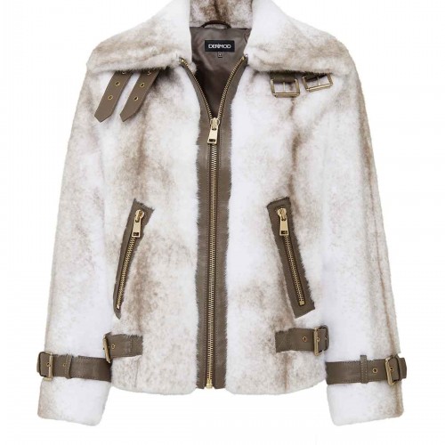 Anabel Kadın Beyaz Teddy Deri Mont