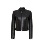 Edith Kadın Siyah Yaka Deri Mont