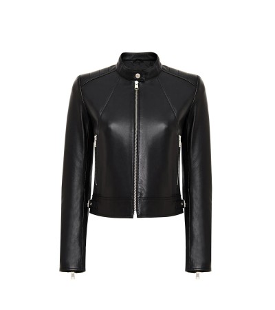 Edith Kadın Siyah Yaka Deri Mont