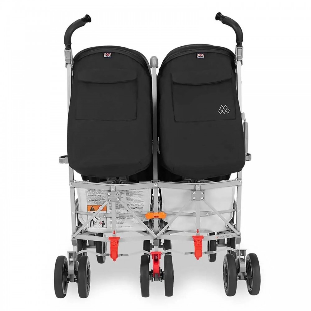 Twin Techno İkiz Bebek Arabası Tek Elle Katlanabilir Süspansiyonlu 0-55 Kg Siyah