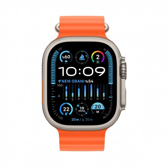 Apple Watch Ultra 2 GPS + Cellular 49mm Titanyum Kasa ve Turuncu Ocean Kordon Apple Watch Ultra 2 GPS + Cellular 49mm Titanyum Kasa ve Turuncu Ocean Kordon