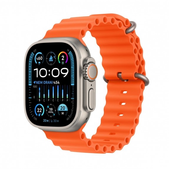 Apple Watch Ultra 2 GPS + Cellular 49mm Titanyum Kasa ve Turuncu Ocean Kordon Apple Watch Ultra 2 GPS + Cellular 49mm Titanyum Kasa ve Turuncu Ocean Kordon