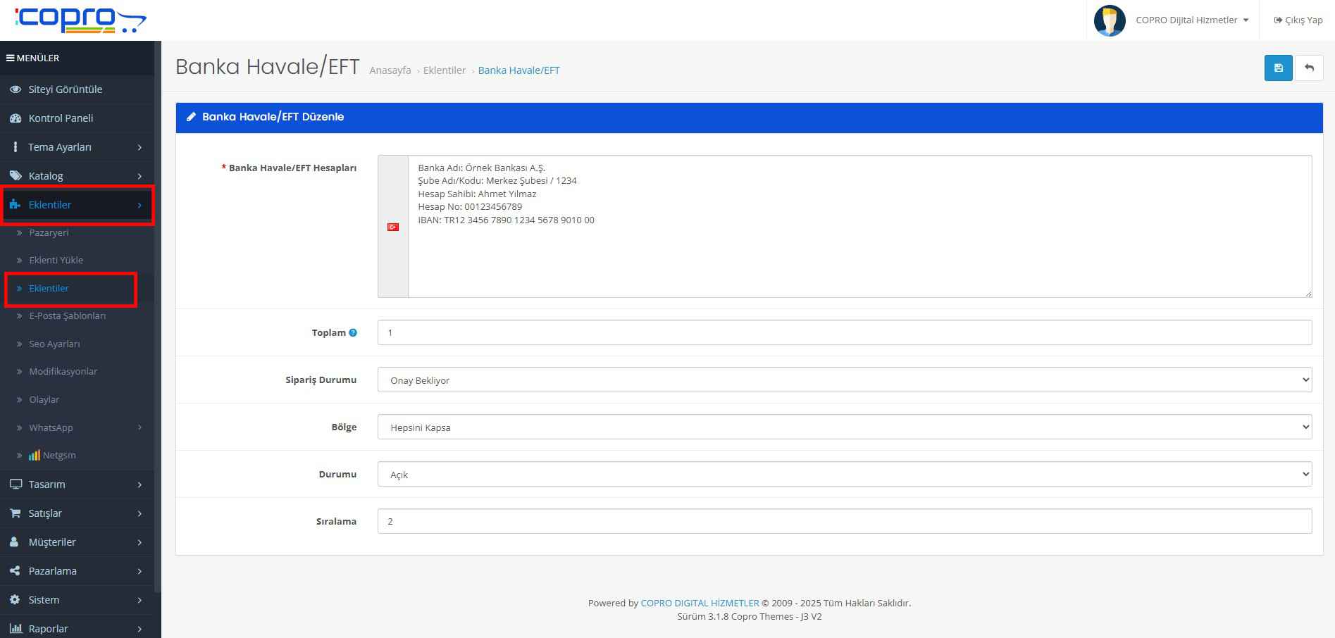 Banka Havalesi/EFT Talimatları