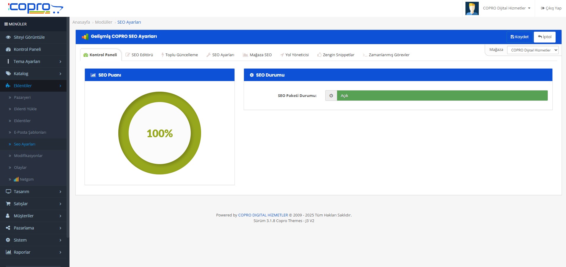 SEO Ayarları - Gelişmiş COPRO SEO Ayarları