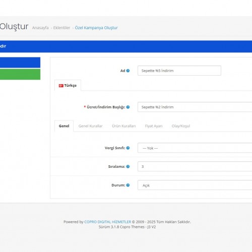 Özel Kampanya Oluştur – Sepette İndirim Uygulaması Özel Kampanya Oluştur – Sepette İndirim Uygulaması