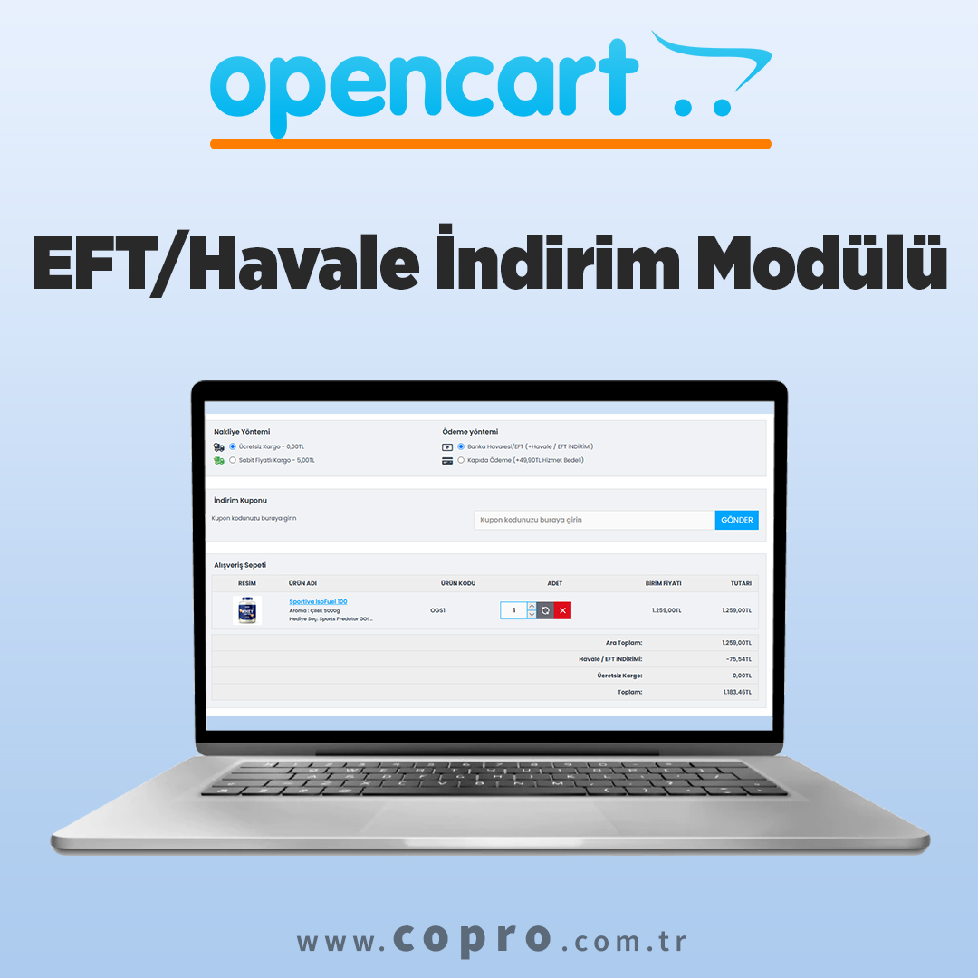 Opencart EFT/HAVALE İndirim Modülü Opencart EFT/HAVALE İndirim Modülü