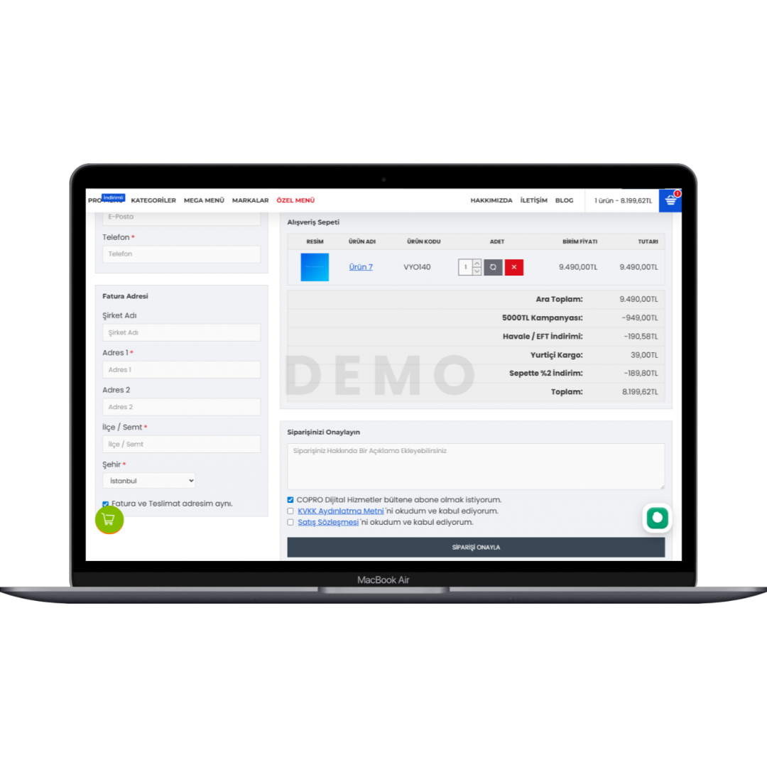 Sepette Toplam Siparişe İndirim