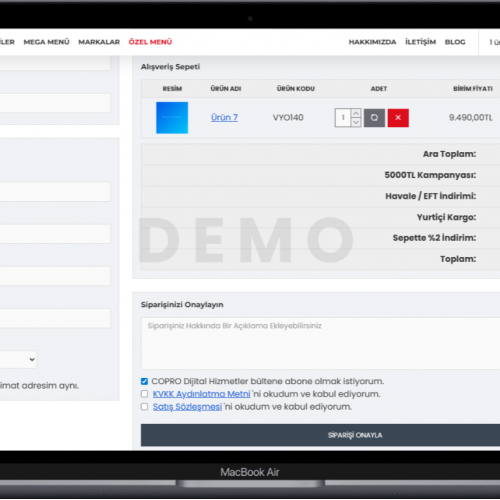 Sepette Toplam Siparişe İndirim
