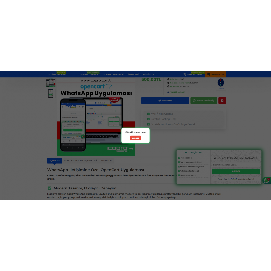 Opencart WhatsApp Uygulaması Opencart WhatsApp Uygulaması